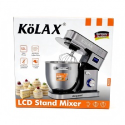 KOLAX LCD Stand Mixer, 12L Extra Large Capacity, 2600W Pure Copper Motor, 6 Speeds with Pulse Function, Operating Noise ≤75dB. Electric vertical mixer for household and commercial use with 12L stainless steel bowl, dough hook, whisk and beater.